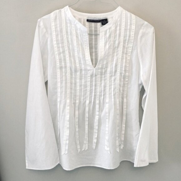 Chelsea and Theodore ribbon detail light cotton blouse w flared sleeves. Size 6 - Picture 1 of 10